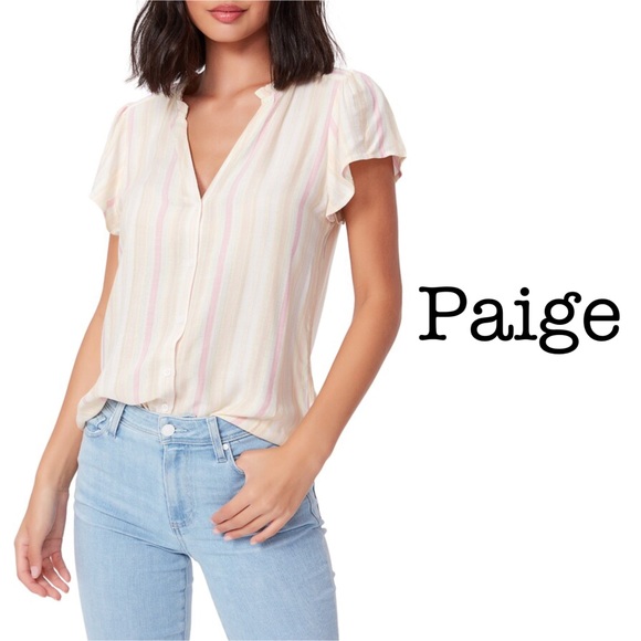 Paige Remy Stripe Button Front Top Size Small - Picture 1 of 14
